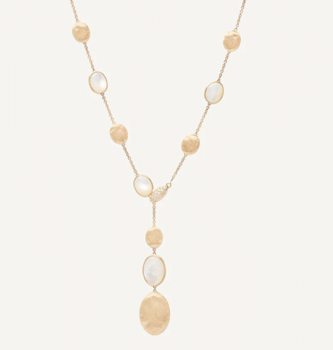 18K Yellow Gold Mother of Pearl & Diamond Lariat